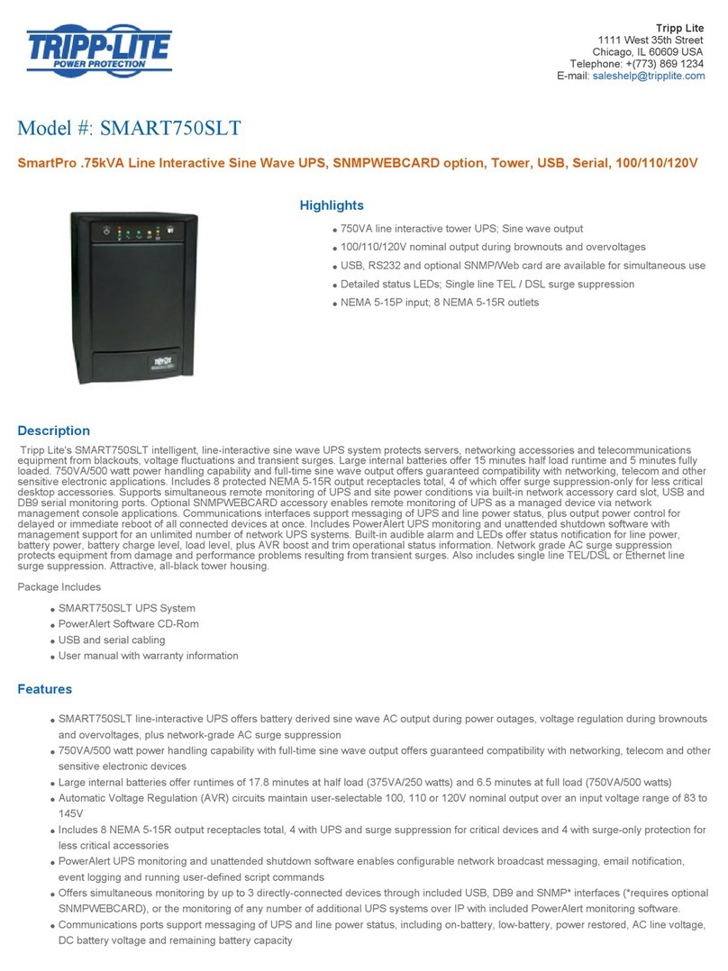 Tripp Lite SMART750SLT User manual Tripp Lite SMART750SLT User manual