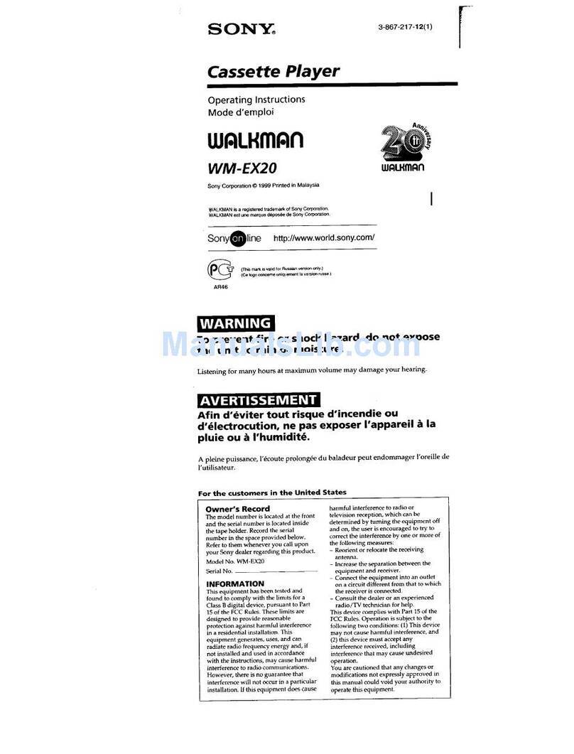 Sony Walkman WM-EX20 operating instructions