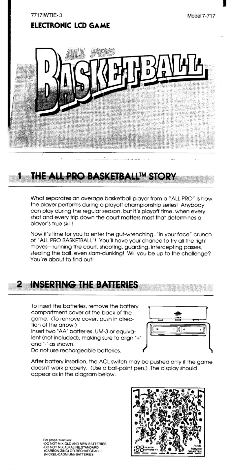 Tiger Electronics All Pro Basketball 7-717 instructions