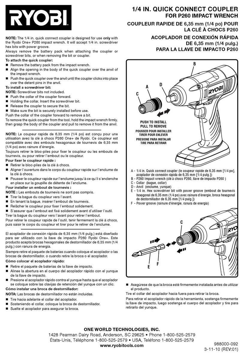 Ryobi 1/4 in. Quick connect coupler Assembly instructions Ryobi 1/4 in. Quick connect coupler Assembly instructions