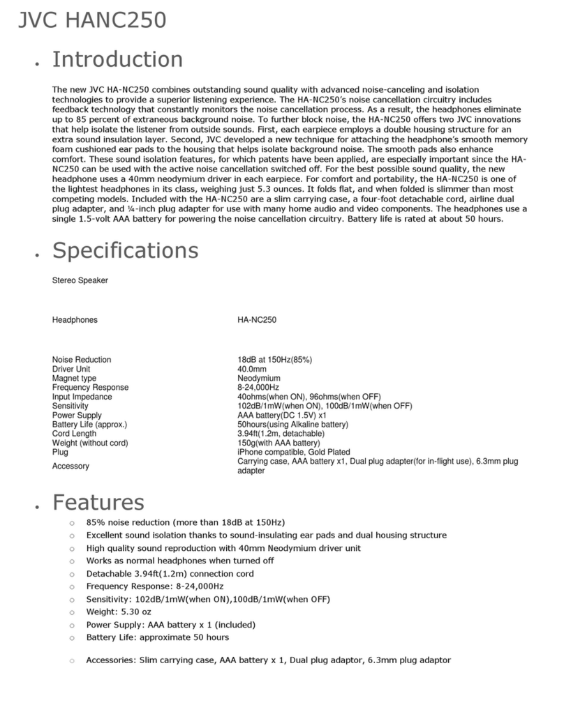 JVC HANC250 Reference manual