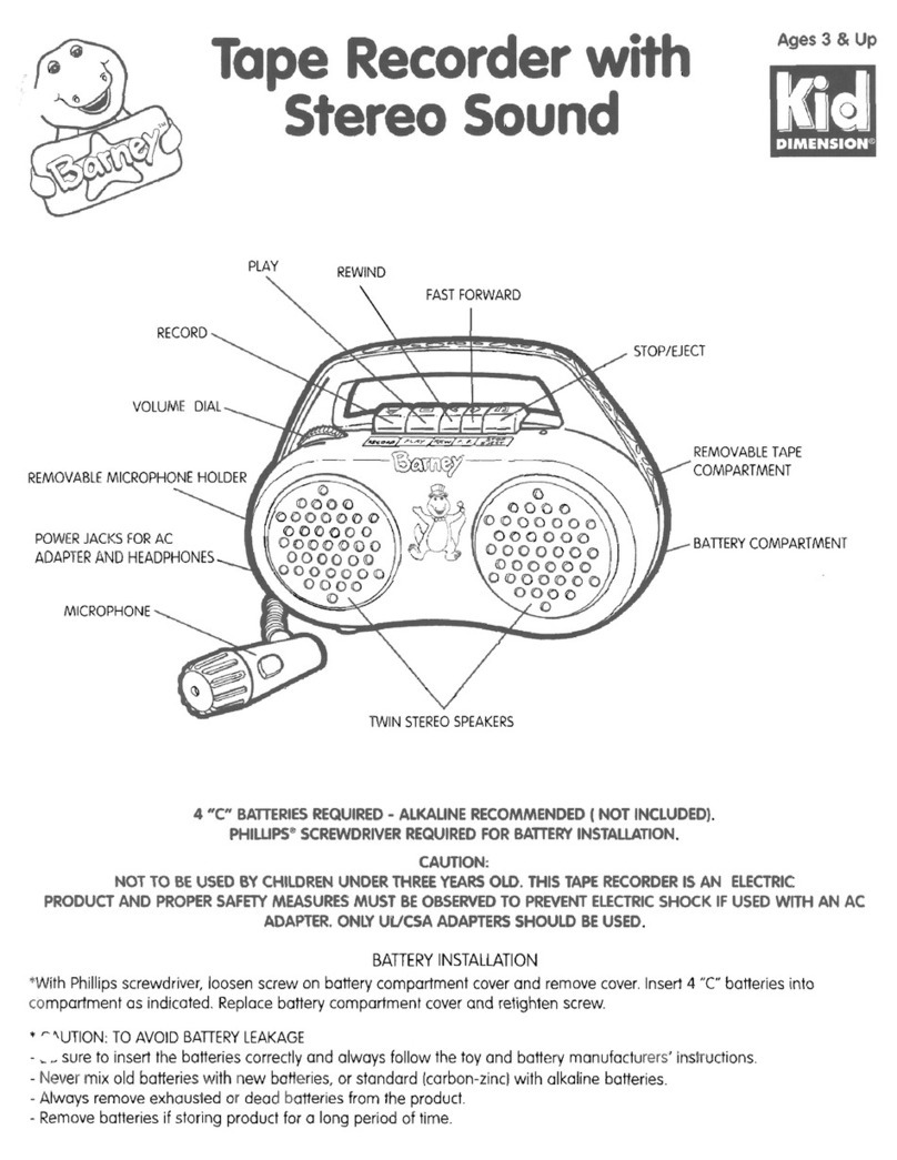 Kid Dimension Barney Tape Recorder with Stereo Sound instructions Kid Dimension Barney Tape Recorder with Stereo Sound instructions