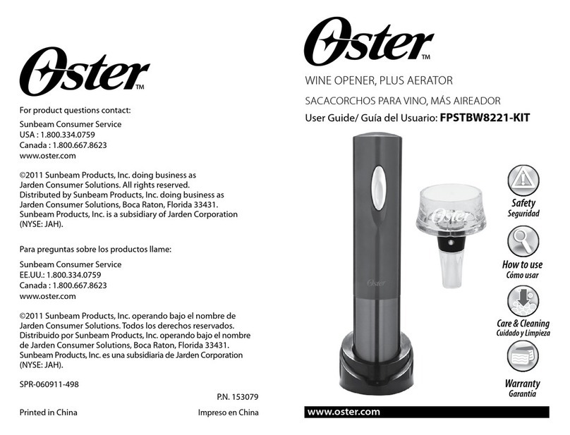 Oster Metallic Red Electric Wine Opener plus Wine... instruction manual