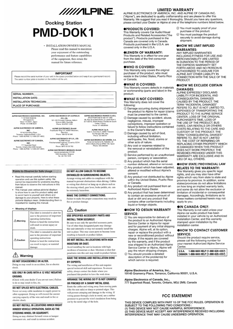 Alpine PMD-DOK1 Installation & owner's manual