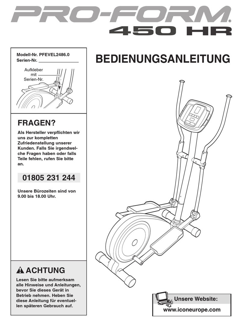 Pro-Form 450 Hr Elliptical Quick start guide