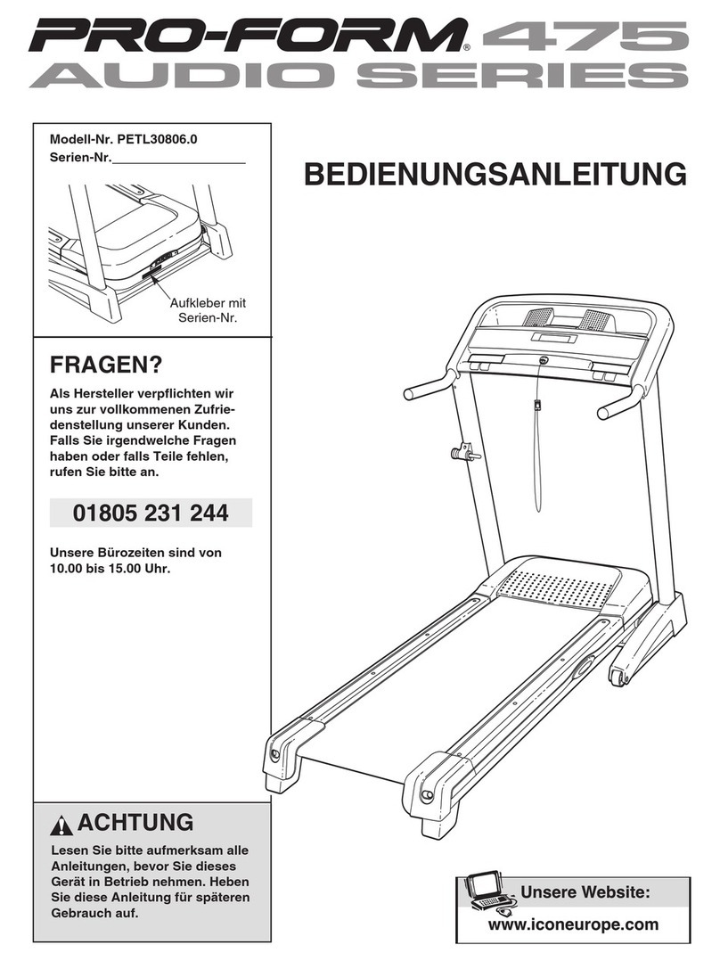 Pro-Form 475 Audio Series Treadmill Quick start guide
