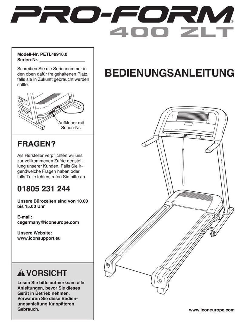 Pro-Form 400 Zlt Treadmill Quick start guide Pro-Form 400 Zlt Treadmill Quick start guide