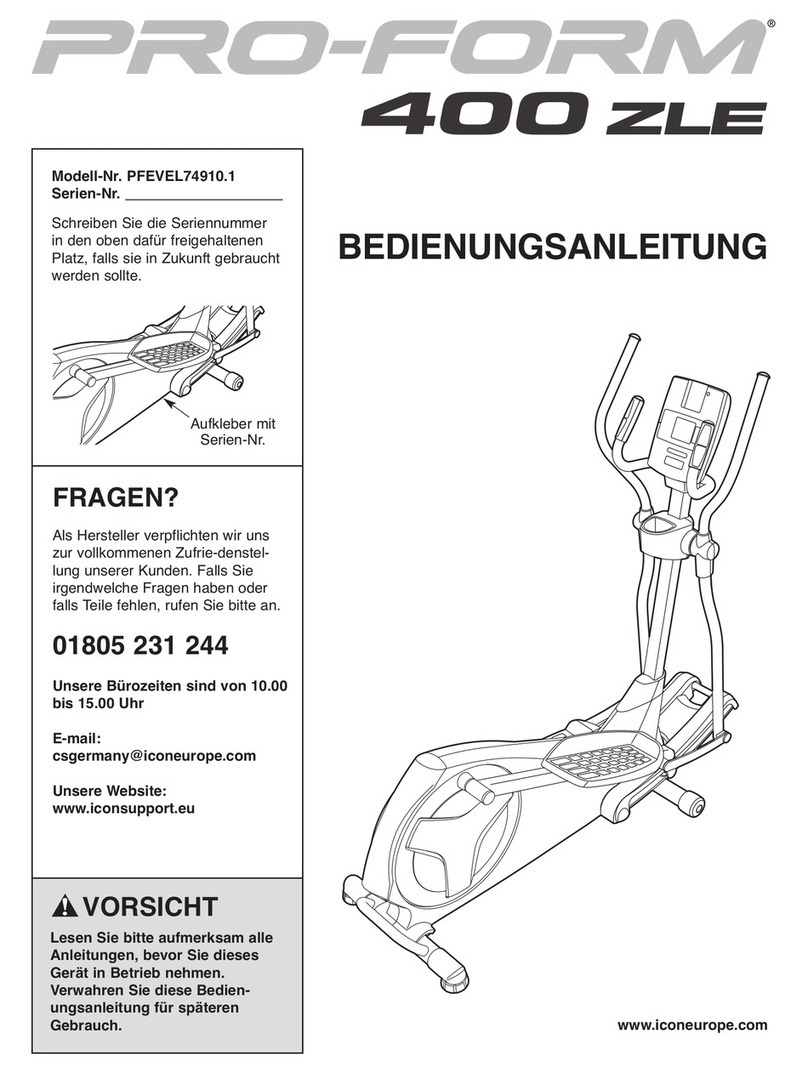 Pro-Form 400 Zle Elliptical Quick start guide Pro-Form 400 Zle Elliptical Quick start guide