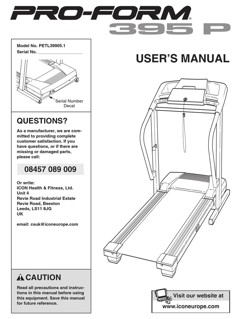 Pro-Form 395 P Treadmill User manual Pro-Form 395 P Treadmill User manual