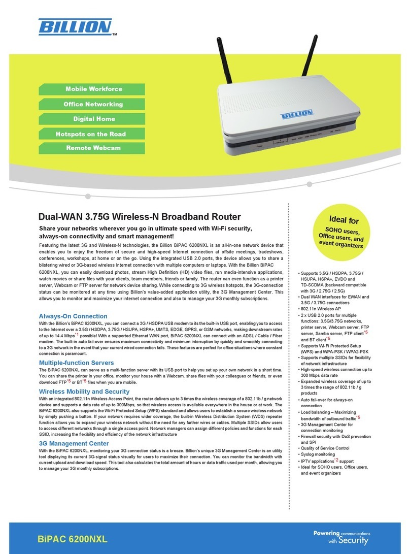 Billion BiPAC 6200NXL Owner's manual Billion BiPAC 6200NXL Owner's manual