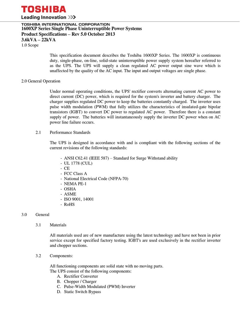Toshiba UNINTERRUPTIBLE POWER SYSTEM 1600XP User manual