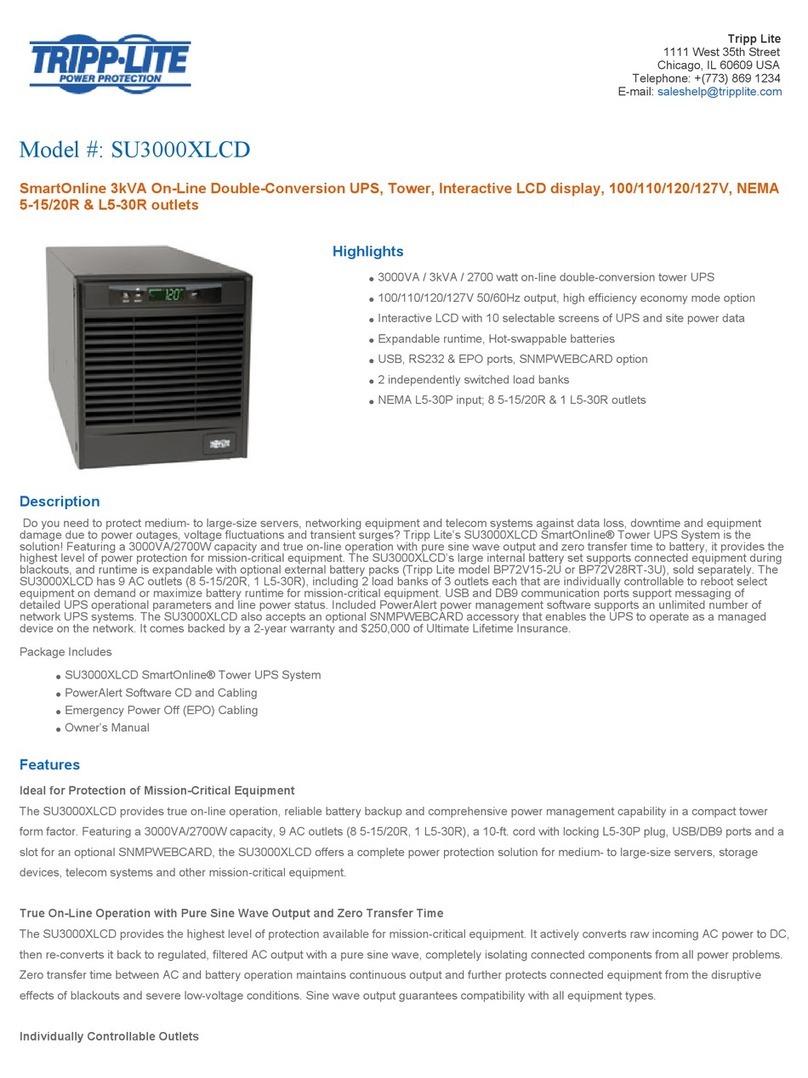 Tripp Lite SmartOnline SU3000XLCD Specifications