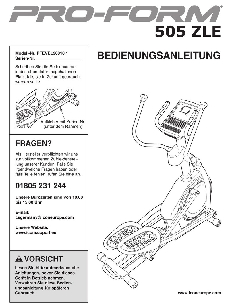 Pro-Form 505 Zle Elliptical Quick start guide