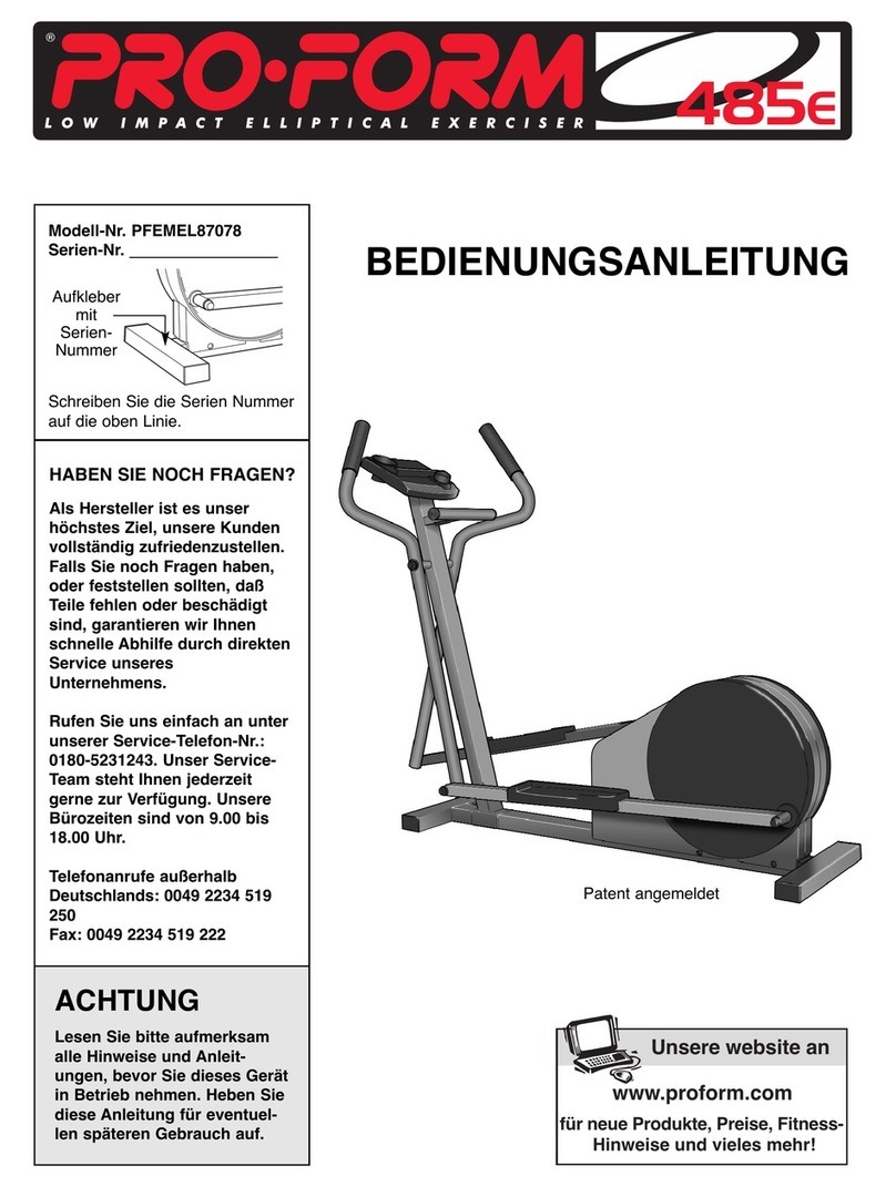 Pro-Form 485 E Elliptical Quick start guide