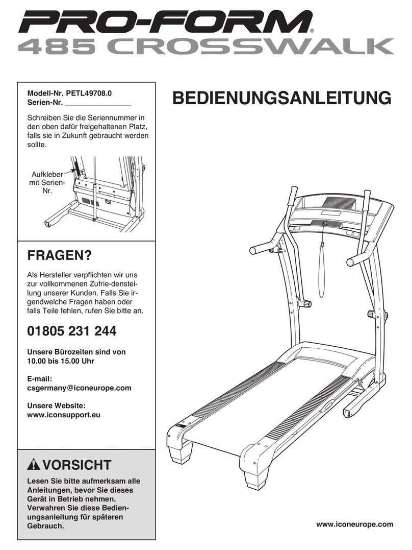 Pro-Form 485 Crosswalk Cwl Treadmill Quick start guide