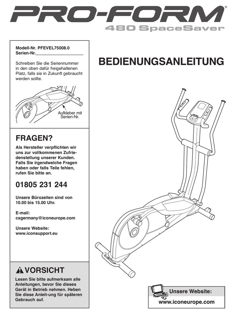 Pro-Form 480 Spacesaver Elliptical Quick start guide