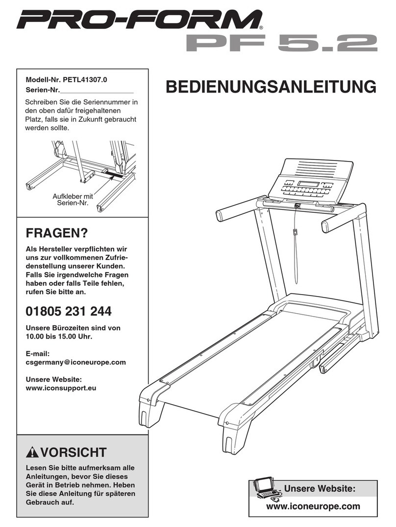 Pro-Form 5.2 Treadmill Quick start guide