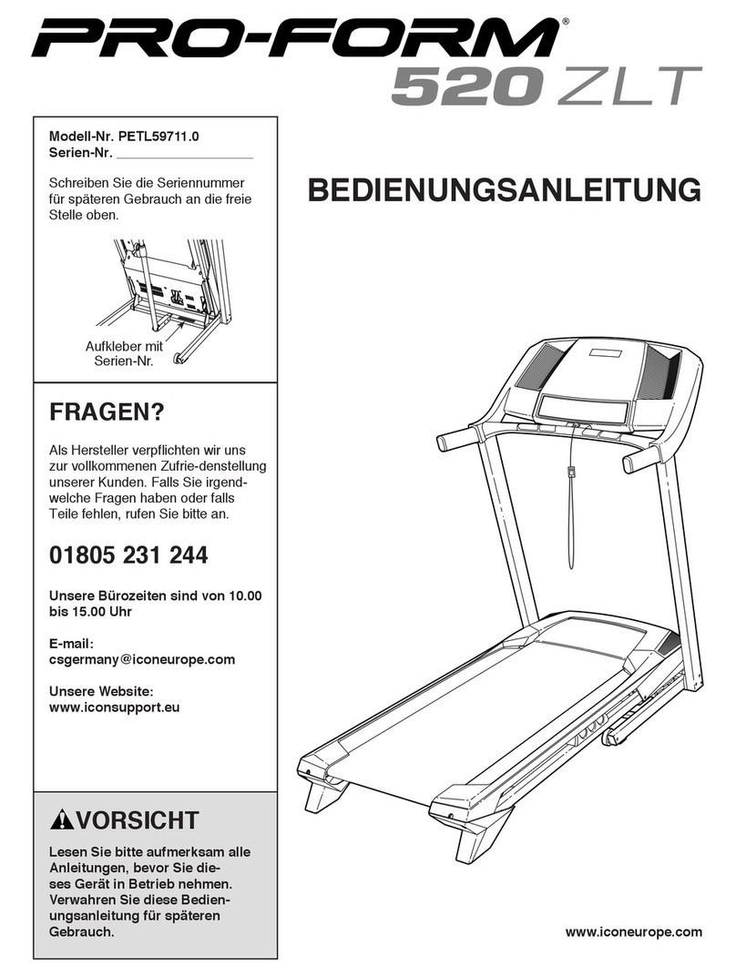 Pro-Form 520 Zlt Treadmill Quick start guide