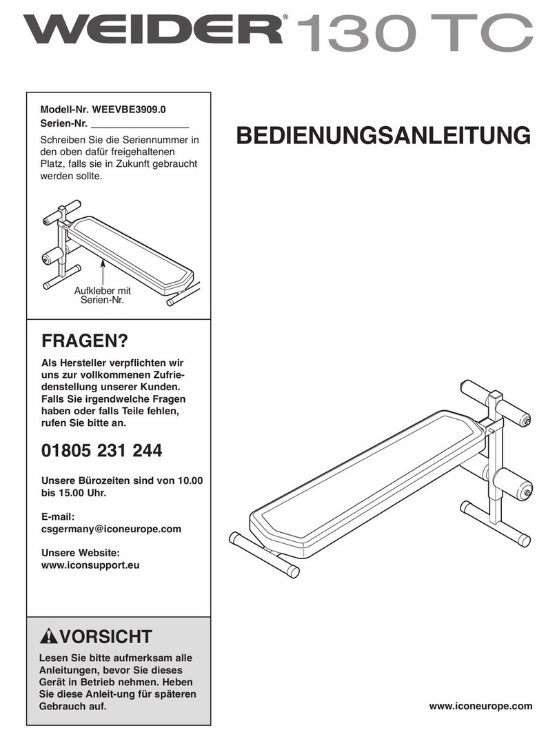 Weider 130 Tc Bench Quick start guide