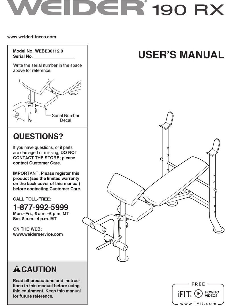 Weider 190 Rx Bench User manual
