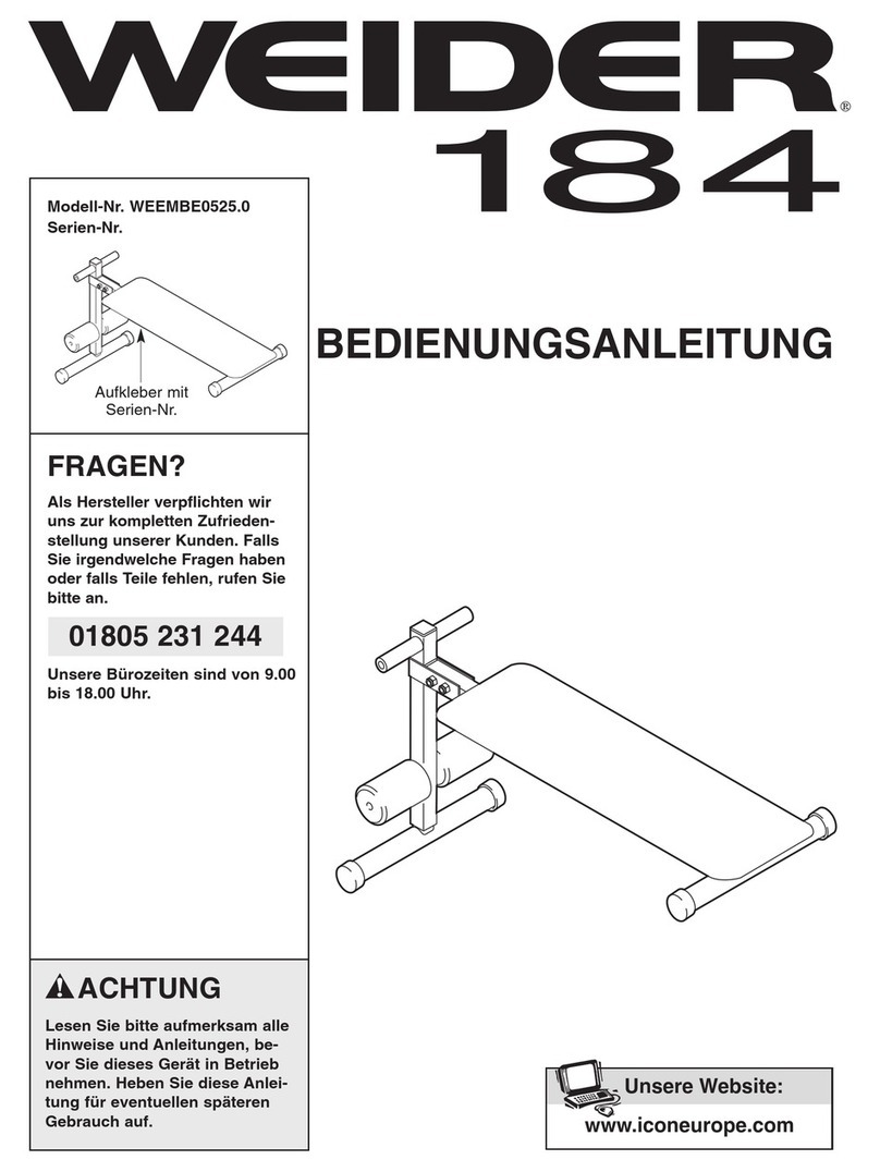 Weider 184 Bench Quick start guide