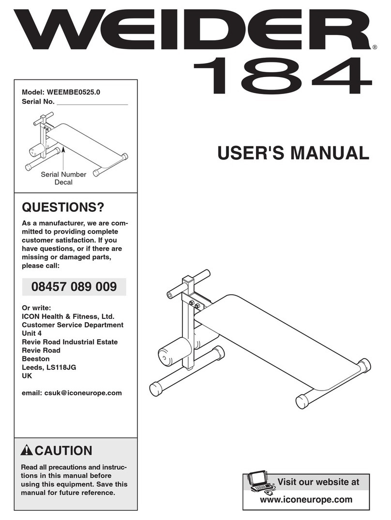 Weider 184 Bench User manual Weider 184 Bench User manual