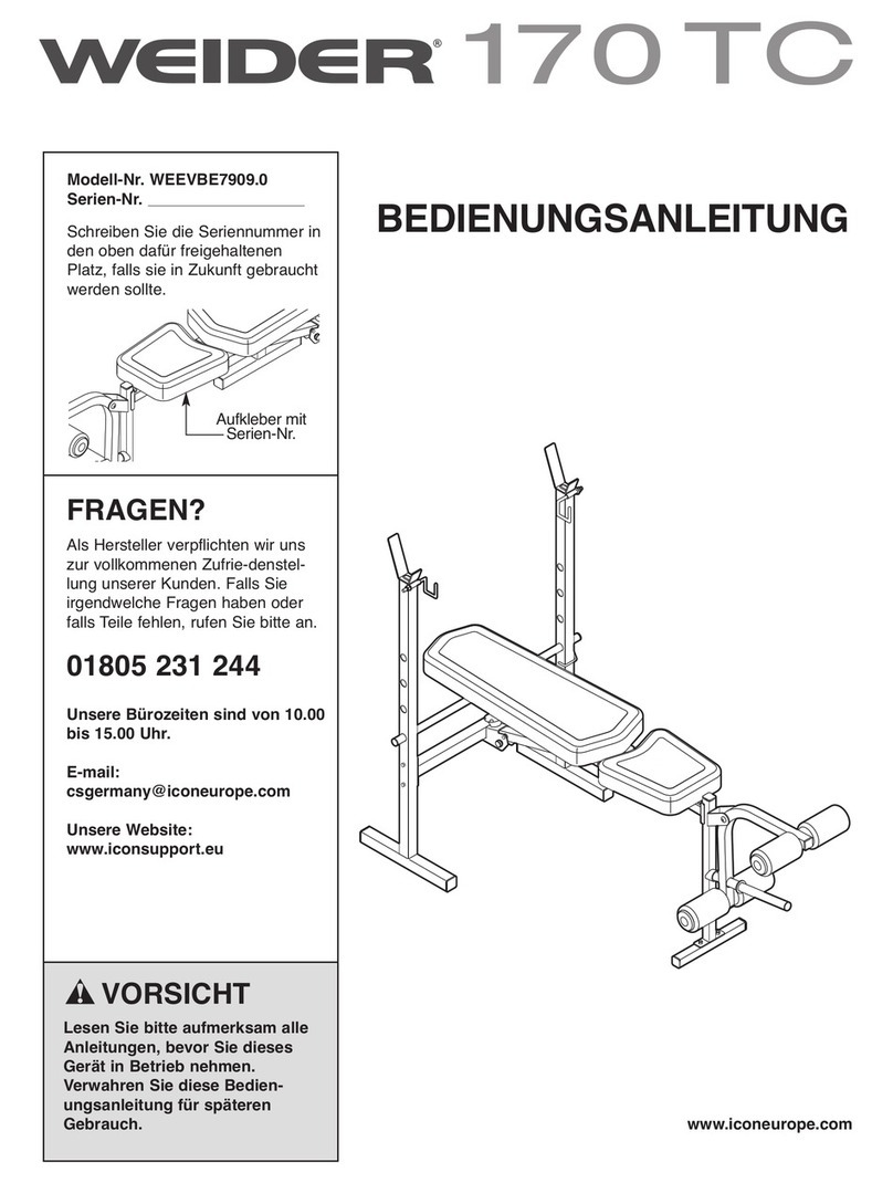 Weider 170 Tc Bench Quick start guide