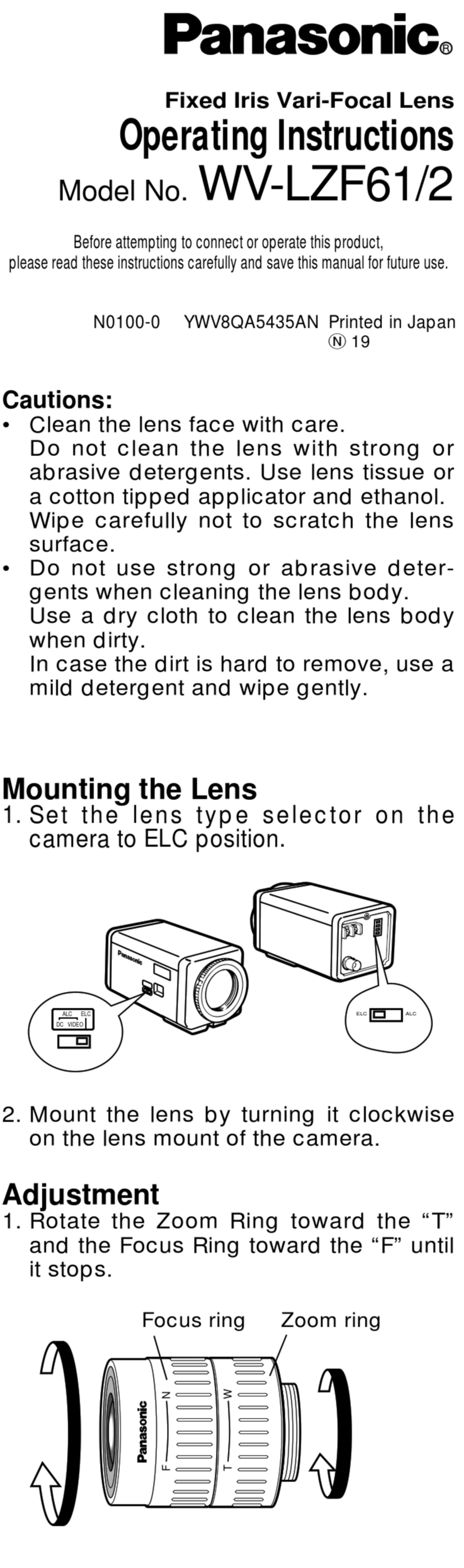 Panasonic WV-LZF61/2 User manual