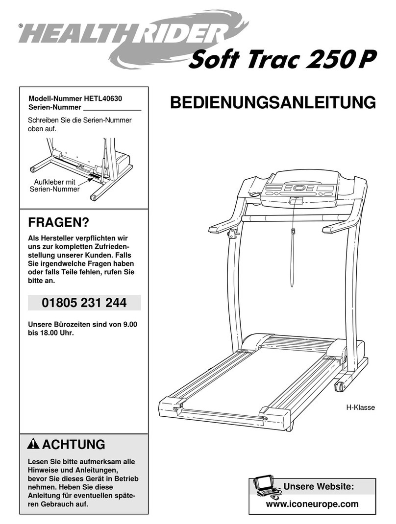 HEALTH RIDER 250p Treadmill Quick start guide