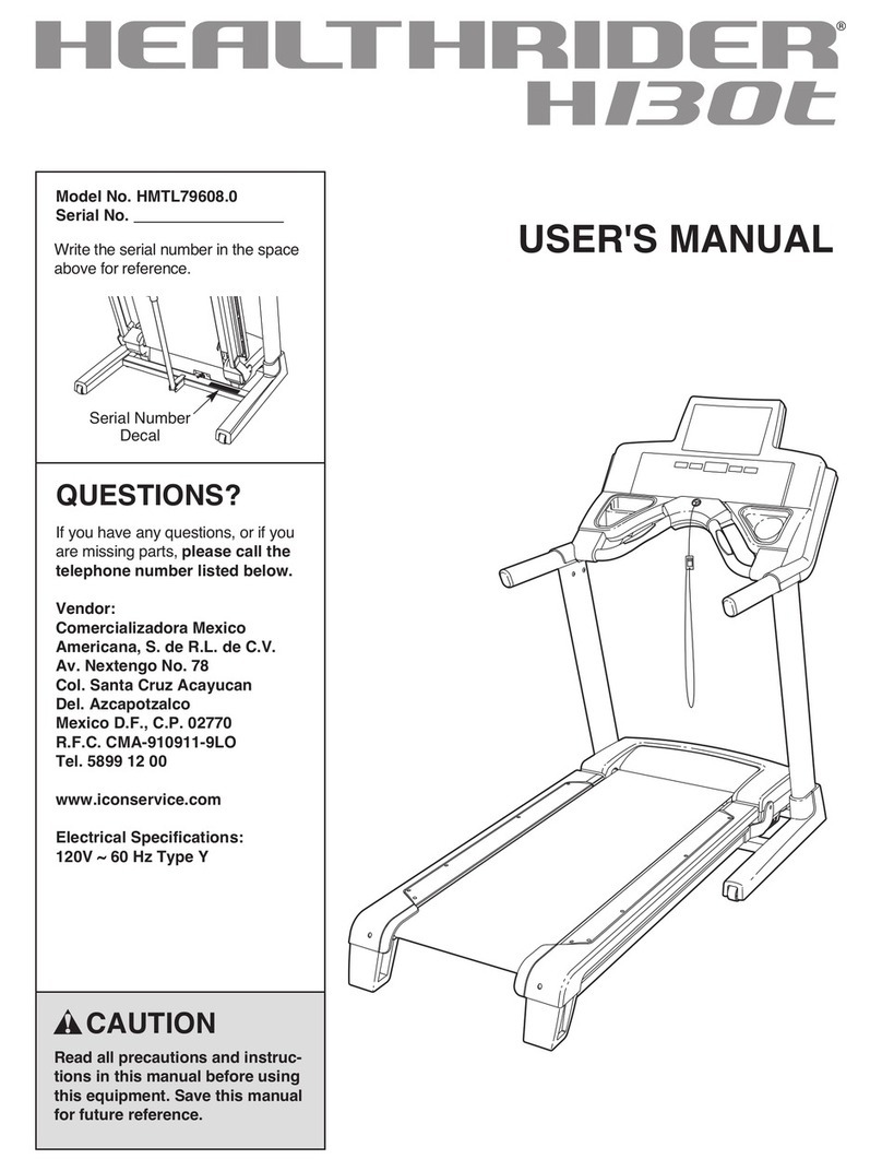 HEALTH RIDER H130t Treadmill manual
