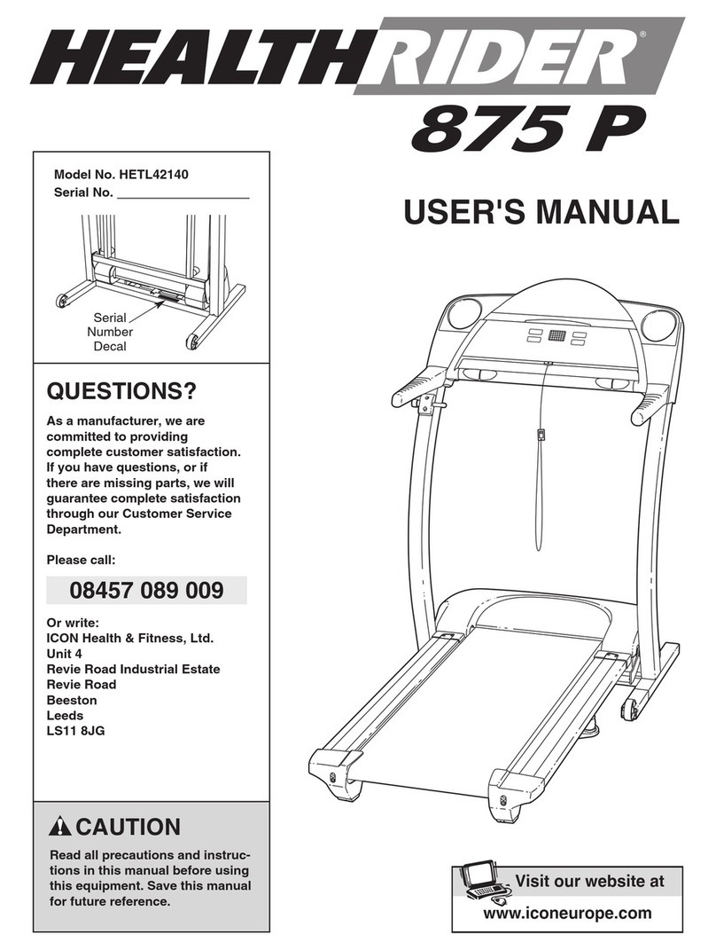 HEALTH RIDER 875p Treadmill User manual