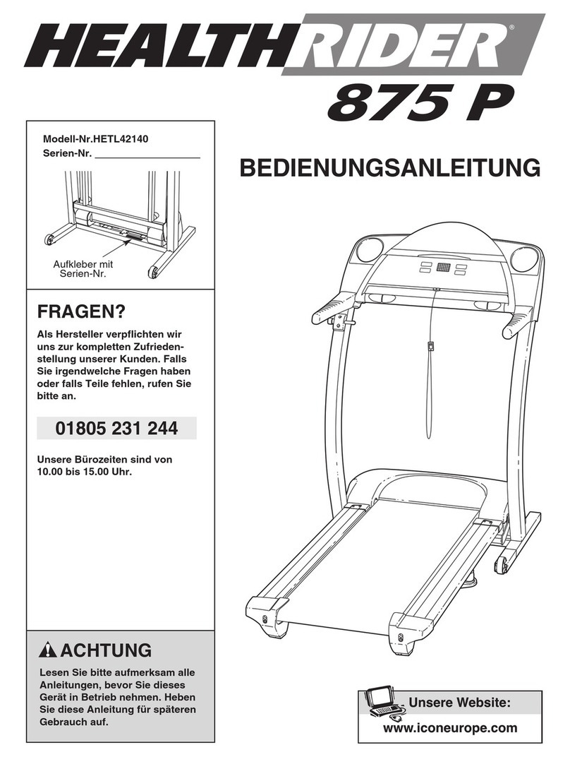 HEALTH RIDER 875p Treadmill Quick start guide