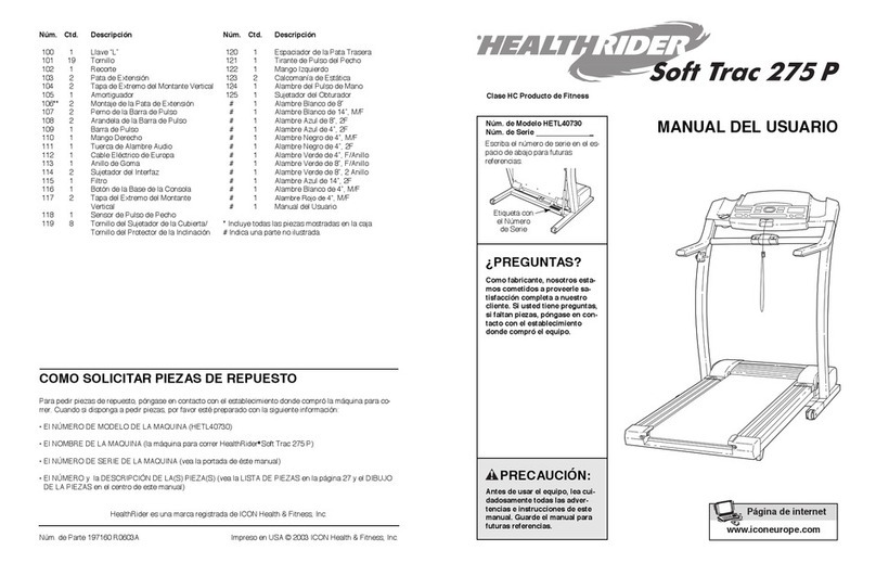 HEALTH RIDER 275p Treadmill User guide