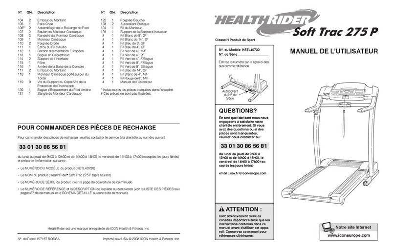 HEALTH RIDER 275p Treadmill User manual