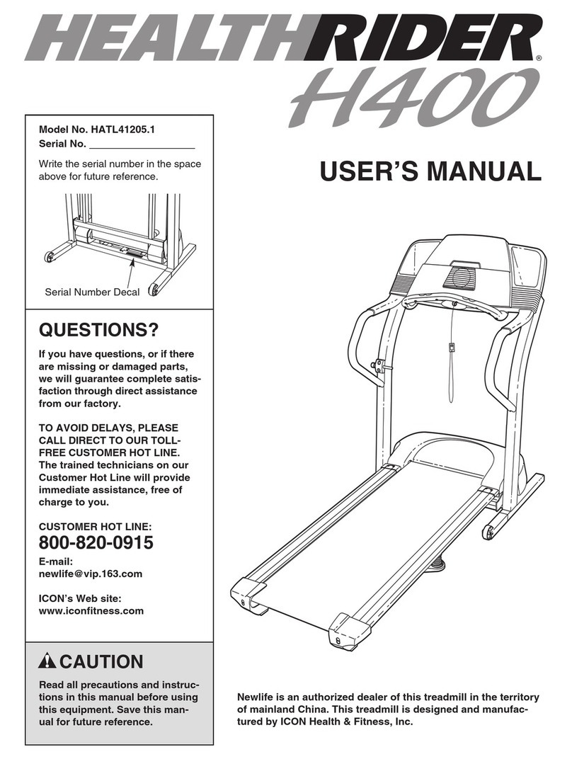 HEALTH RIDER H400 Treadmill User manual