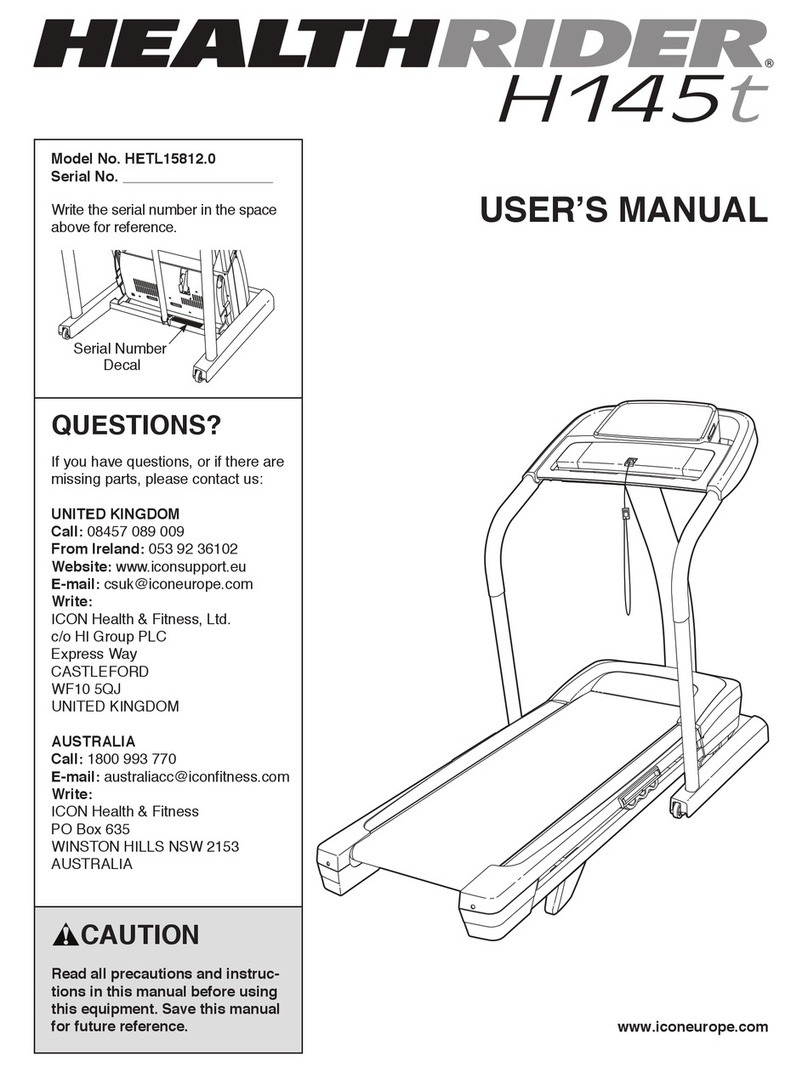 HEALTH RIDER H145t Treadmill User manual