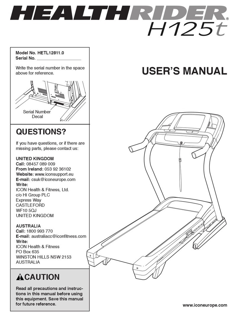 HEALTH RIDER H125t Treadmill User manual