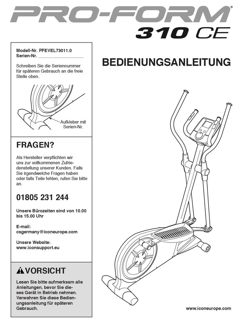 Pro-Form 310 Ce Elliptical Quick start guide