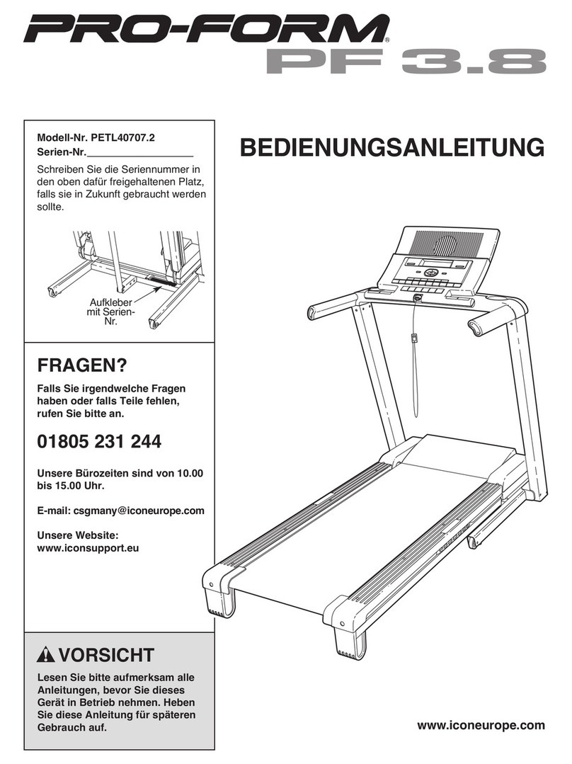 Pro-Form 3.8 Treadmill Quick start guide