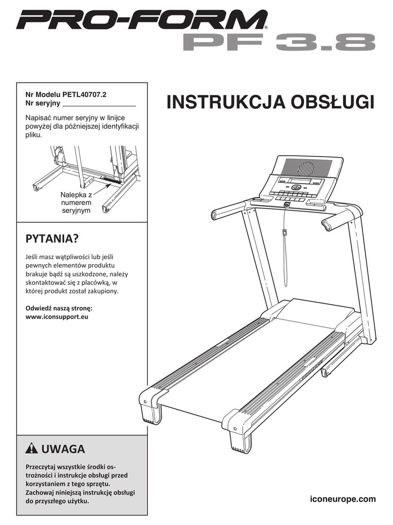 Pro-Form 3.8 Treadmill Reference guide