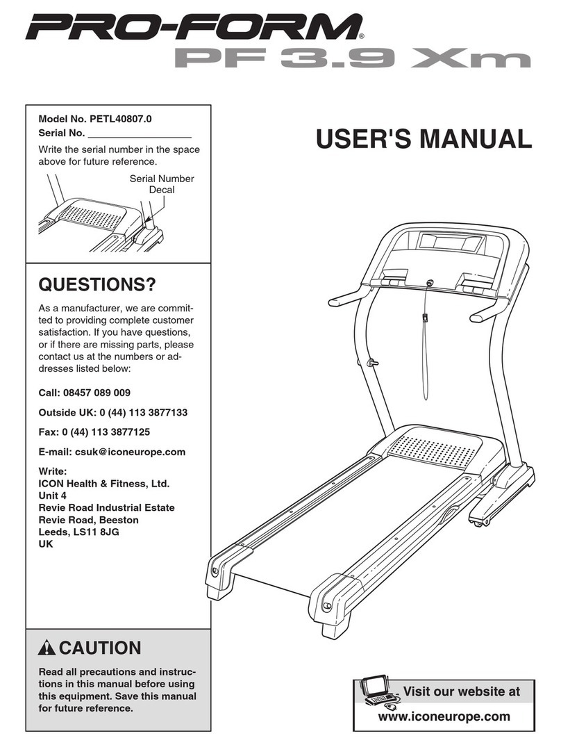 Pro-Form 3.9 Xm Treadmill User manual