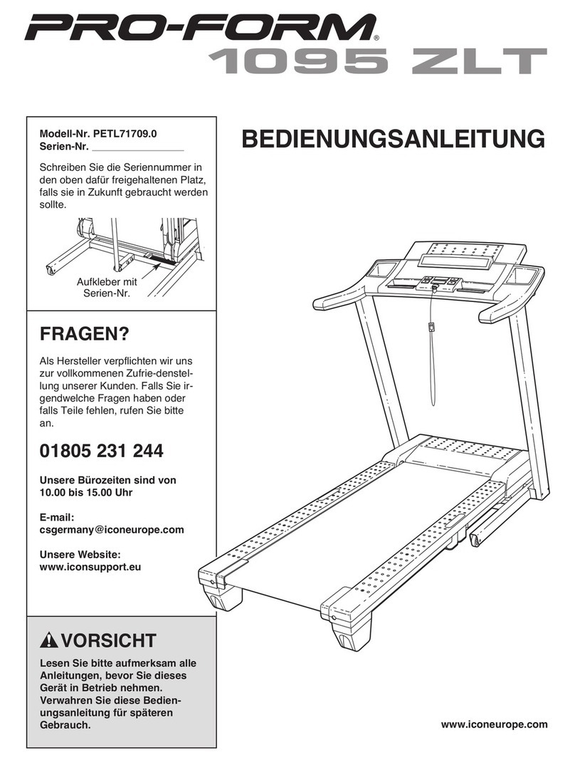 Pro-Form 1095 Zlt Treadmill Quick start guide