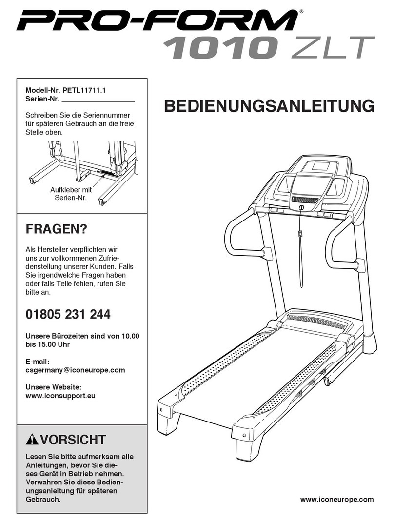 Pro-Form 1010 Zlt Treadmill Quick start guide