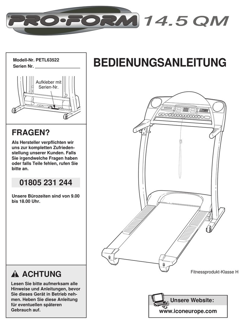 Pro-Form 14.5qm Treadmill Quick start guide