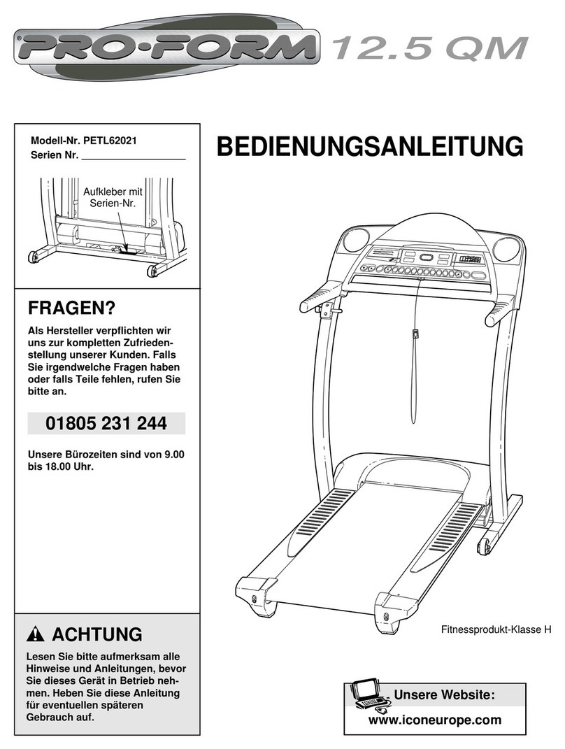 Pro-Form 12.5qm Treadmill Quick start guide