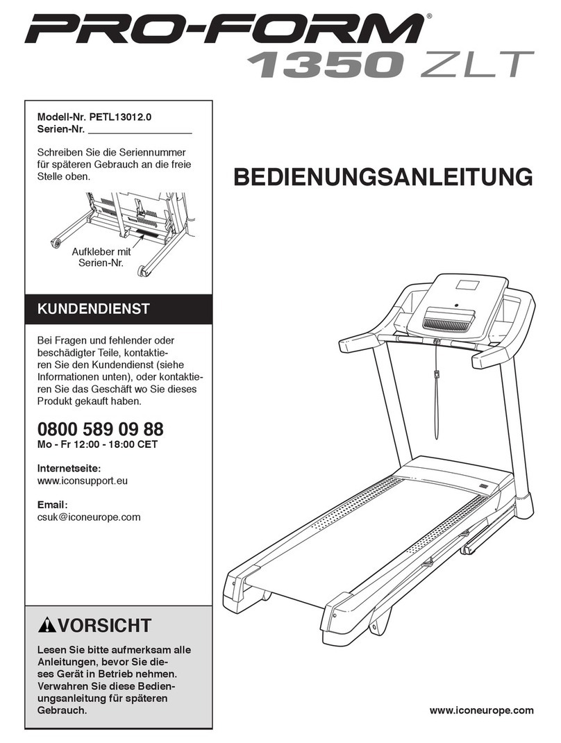 Pro-Form 1350 Zlt Treadmill Quick start guide
