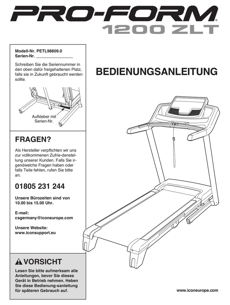 Pro-Form 1200 Zlt Treadmill Quick start guide