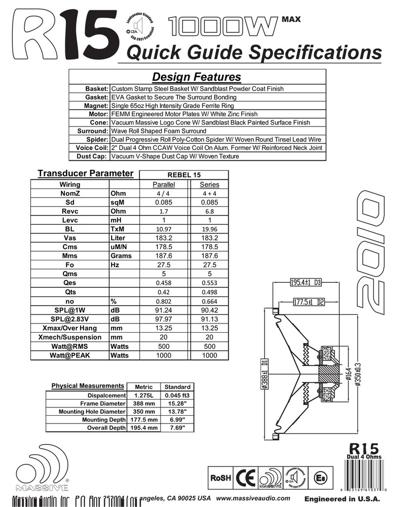 Massive Audio Rebel 15 Quick guide specifications