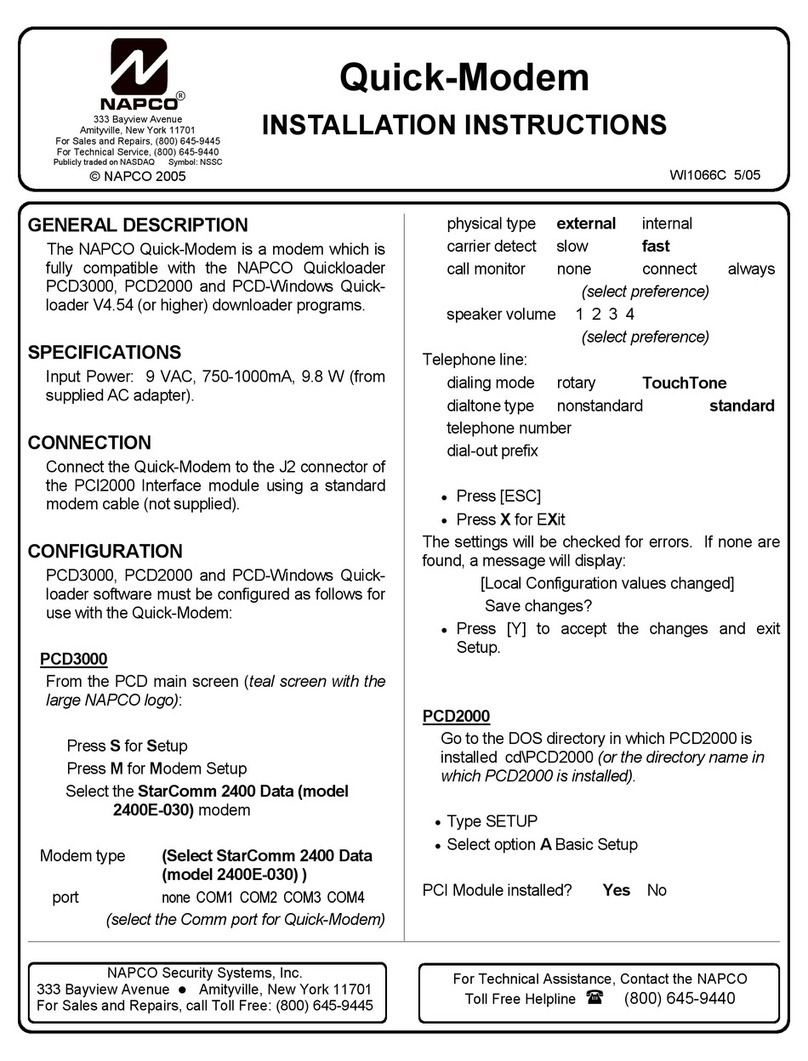 NAPCO QuickModem installation instructions