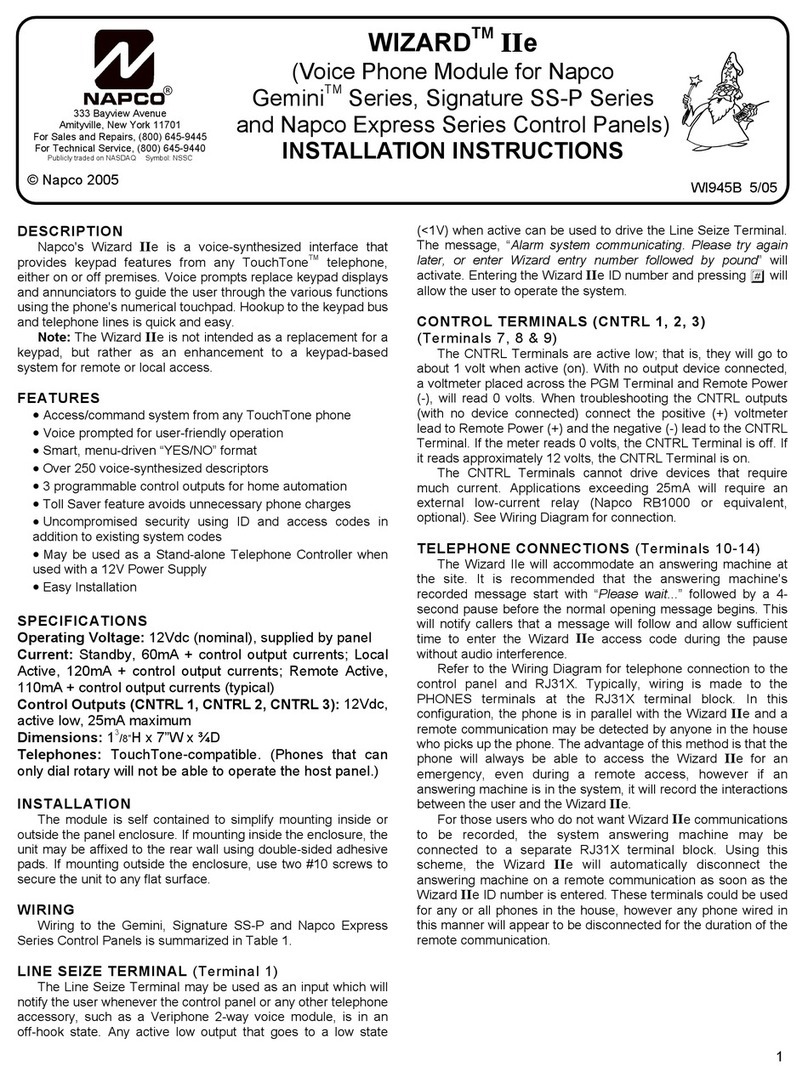 NAPCO WIZARD IIe User manual NAPCO WIZARD IIe User manual